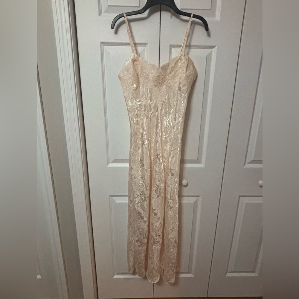 Victoria’s Secret Elegant light peach color Lace nightgown.